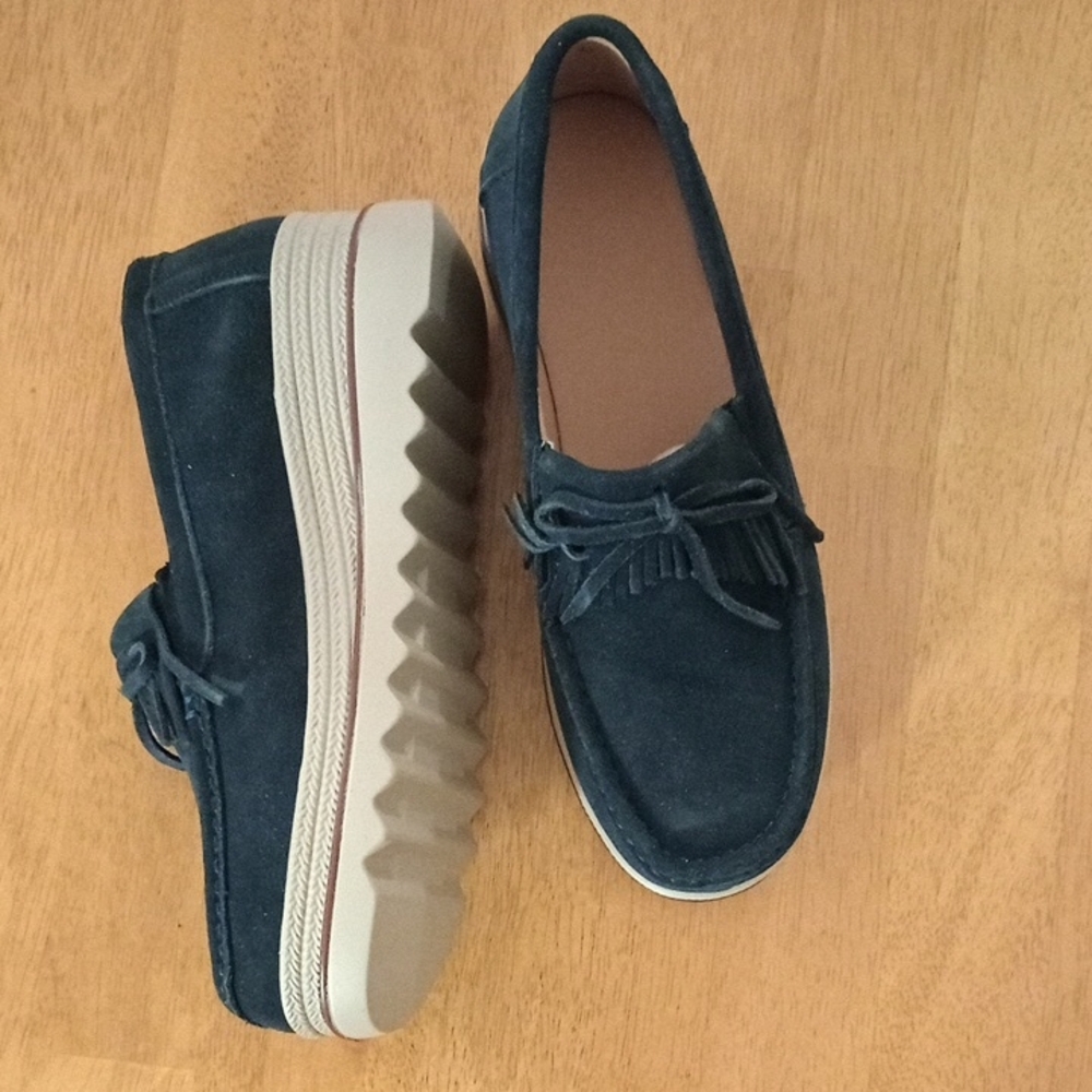 Blue Suede Platform Loafers